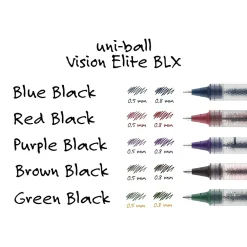 Pens|uni-ball uniball Vision Elite BLX Rollerball Pens, Micro Point, 0.5mm, Assorted Ink, 5/Pack (1832410)