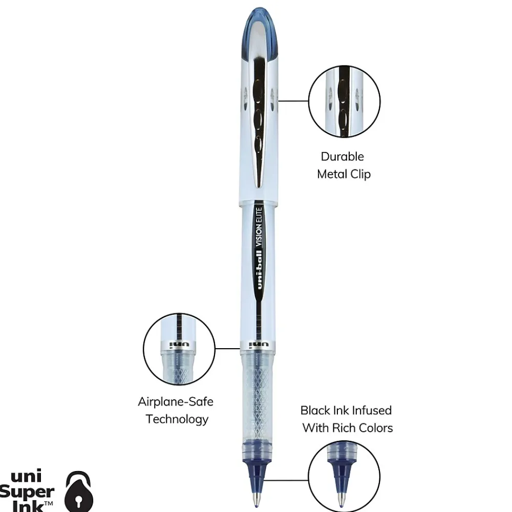 Pens|uni-ball Vision Elite Rollerball Pens, Bold Point, Blue-Black Ink, 12/Pack (61232)