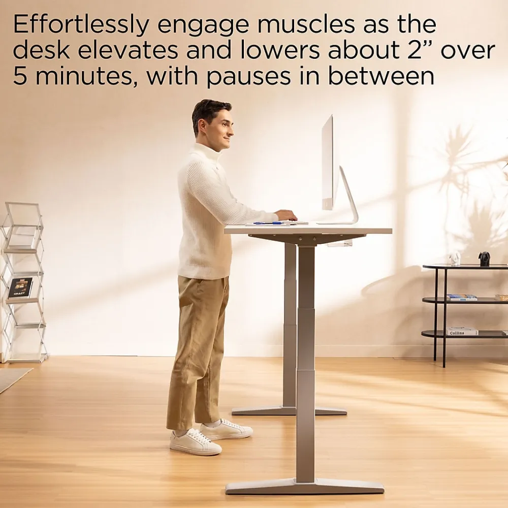 Standing Desks*Union & Scale ™ 55"W Electric Rectangular Adjustable Standing Desk with Micro Movements, White (UN62092)