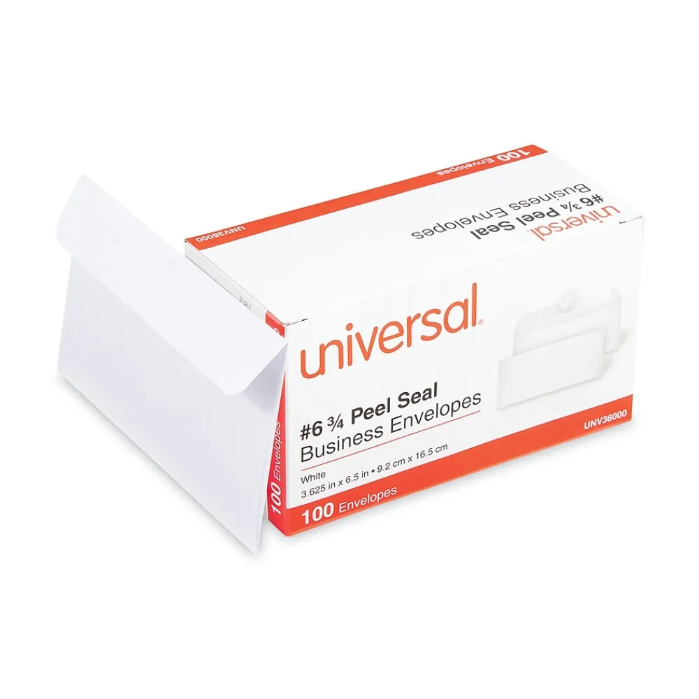 Hot Universal #6 3/4 Pull & Seal Business Envelopes 3 5/8" x 6 1/2", White, 100/Box (UNV36000)