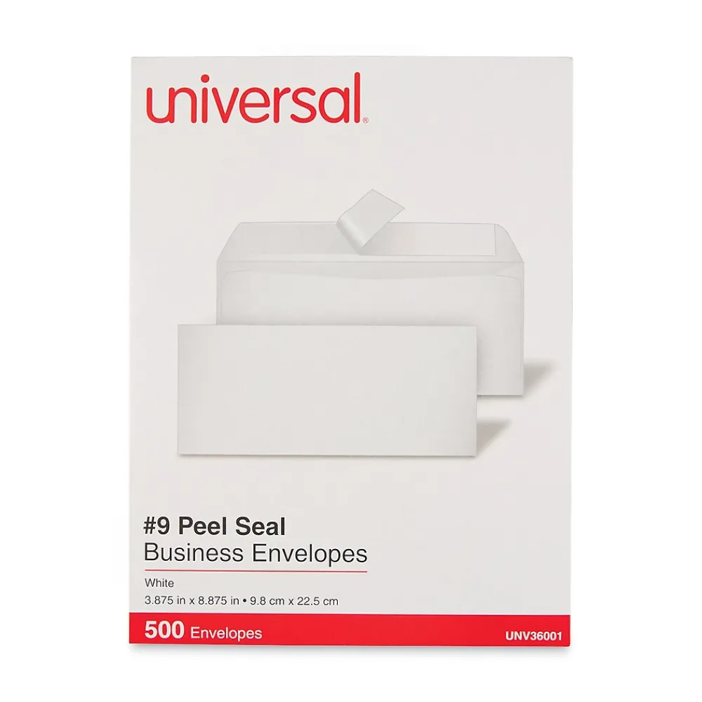 Clearance Universal Pull & Seal Business #9 Envelopes 3 7/8" x 8 7/8", White, 500/Bx