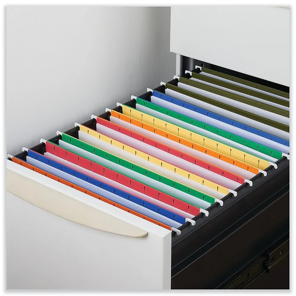 Hanging File Folders|Universal Recycled Hanging File Folder, 1/3 Cut Tab, Letter Size, Standard Green, 25/Box (UNV24113)