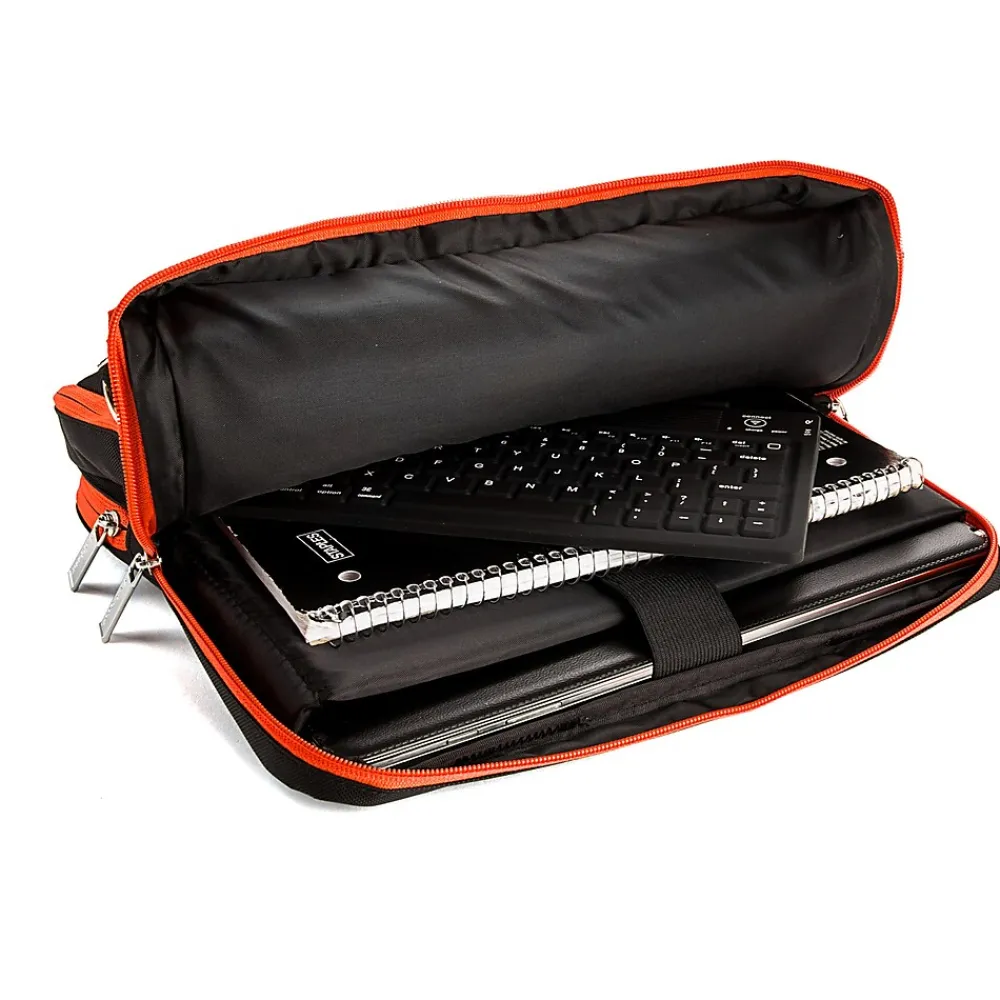 Laptop Messenger, Black/Orange Nylon (PT_NBKLEA274_17)<Vangoddy Clearance