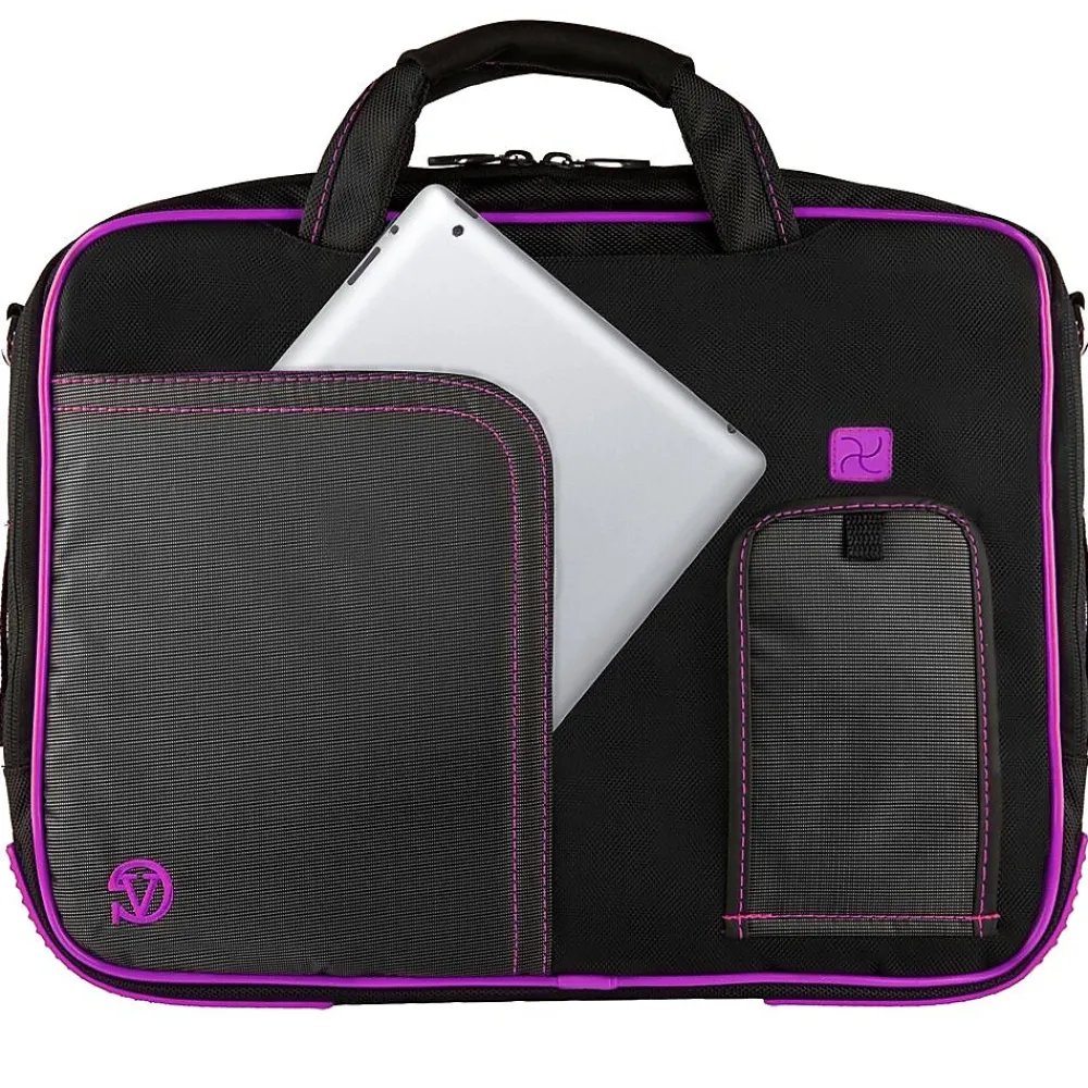 Pindar Laptop Sleeve Messenger Shoulder Bag Fits up to 15" Laptops - Large (Black and Purple)<Vangoddy Discount