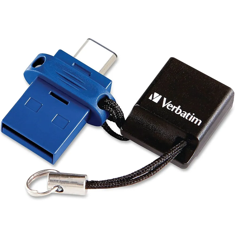 Discount Verbatim 32GB Store 'n' Go Dual USB Flash Drive for USB-C Devices, Blue, 32 GB, USB Type C, USB 3.0, Blue