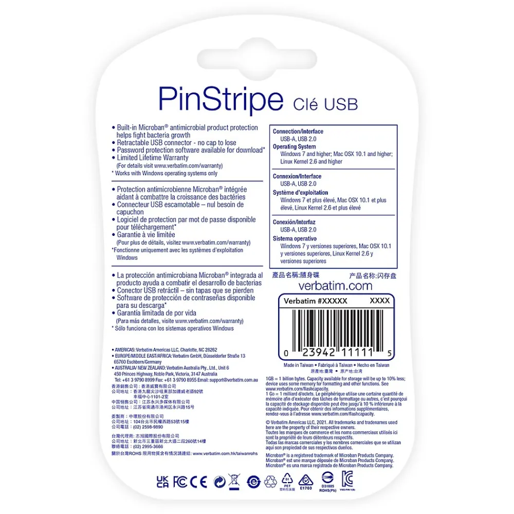 Clearance Verbatim PinStripe 16GB USB 2.0 Type A Flash Drive, Blue/Green (99149)