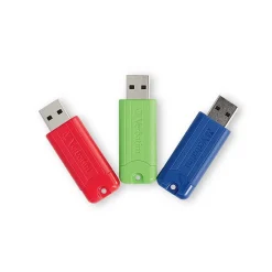 Outlet Verbatim PinStripe 16GB USB 3.2 Type A Flash Drive, Assorted Colors, 3/Pack (70386)