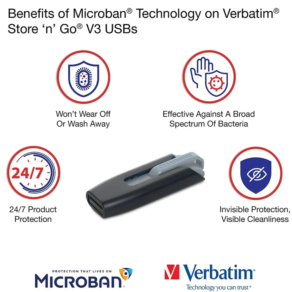 Sale Verbatim Store 'n' Go V3 8GB USB 3.2 Type A Flash Drive, Black/Gray (49171)