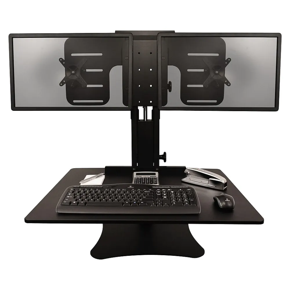 Discount Victor Technology High Rise™ Manual Dual Monitor Standing Desk, 28" W, Laminate Wood (DC350)
