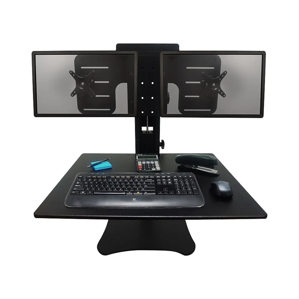 Discount Victor Technology High Rise™ Manual Dual Monitor Standing Desk, 28" W, Laminate Wood (DC350)
