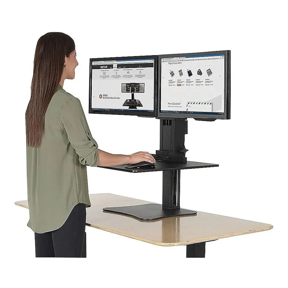 Discount Victor Technology High Rise™ Manual Dual Monitor Standing Desk, 28" W, Laminate Wood (DC350)