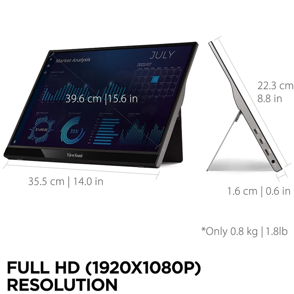 Online ViewSonic 15.6" 60Hz LCD Monitor, Black (VG1655)