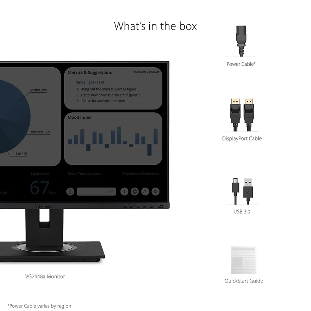Online ViewSonic Ergonomic 24" 60 Hz LED Monitor, Black (VG2448A)
