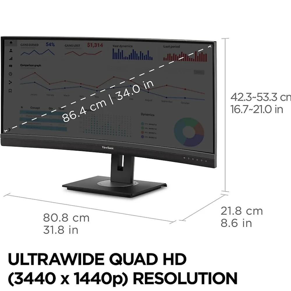 Clearance ViewSonic Ergonomic 34" Curved 100Hz LED Monitor, Black (VG3456C)