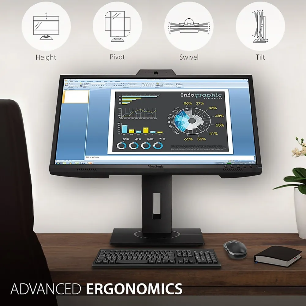 Clearance ViewSonic Ergonomic 24" 60Hz LCD Monitor, Black (VG2440V)