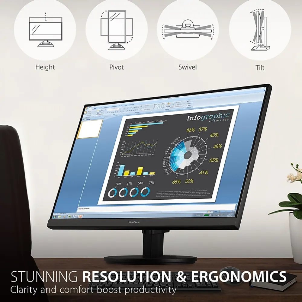 Clearance ViewSonic Ergonomics 24" 100Hz LED Monitor, Black (VA2447-MHJ)