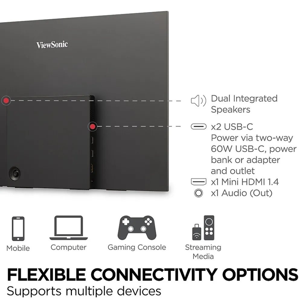 Outlet ViewSonic Portable 15.6" 60 Hz LED Monitor, Black (VX1655)