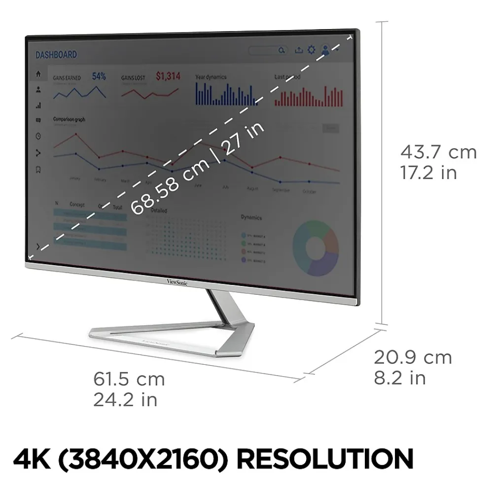 Hot ViewSonic Thin-Bezel 27" 4K Ultra HD 60Hz LED Monitor, Silver (VX2776-4K-MHDU)