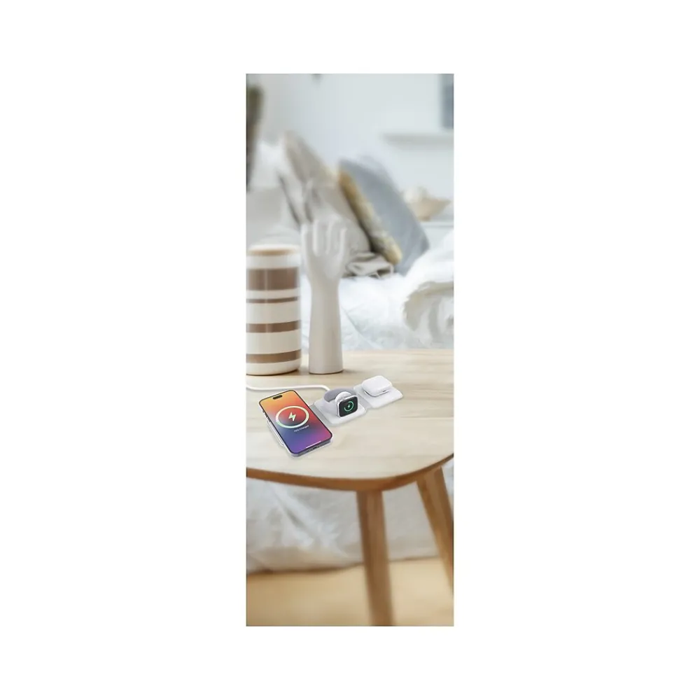 Magnetic 3-in-1 Wireless Charging Stand, USB-C, White (PWR5002-WHT-T35-12)<Vivitar New