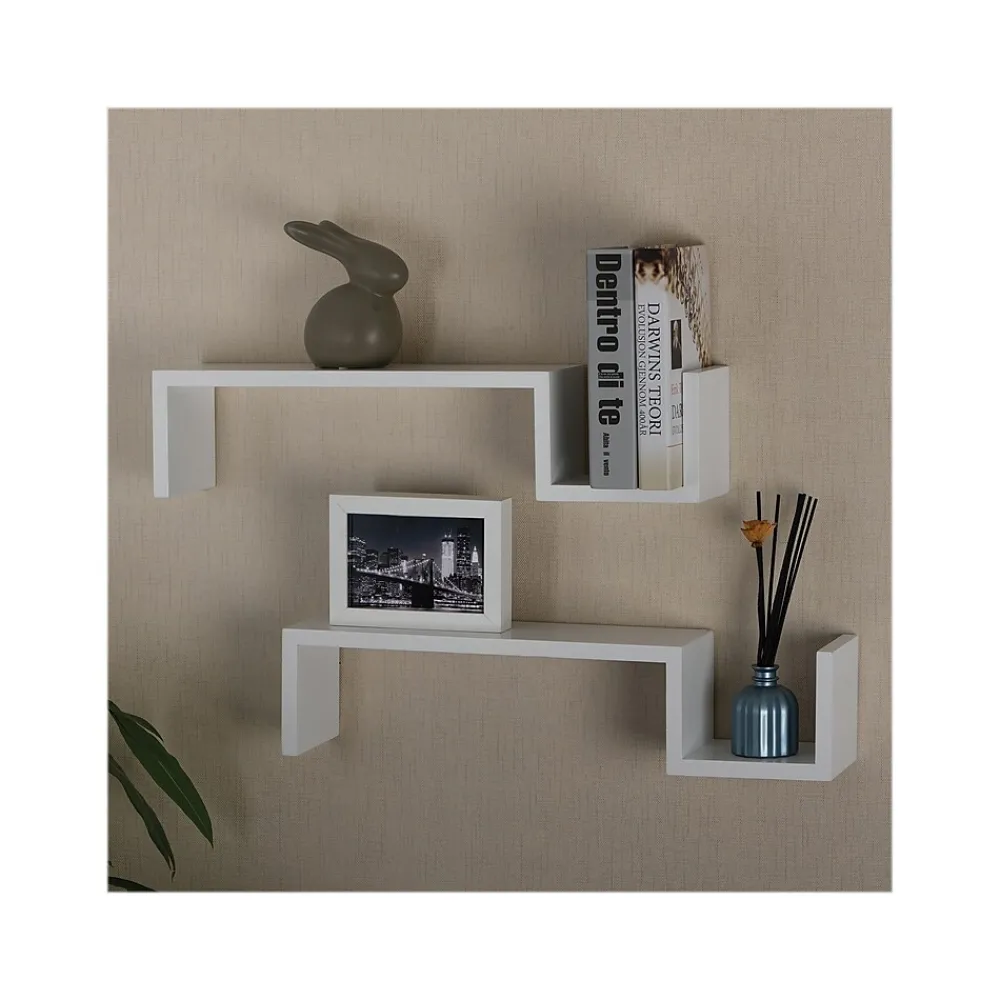Shelving*V-Light MDF Wall-Mounted Shelf, 21.5", White, 2/Pack (VW161008W)