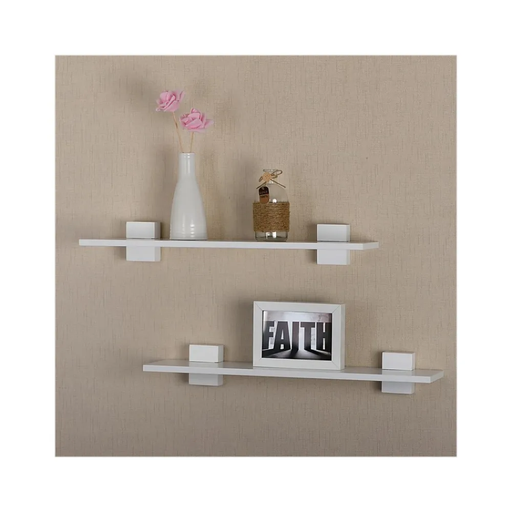 Shelving*V-Light MDF Wall-Mounted Shelf, 22", White, 2/Pack (VW141023W)