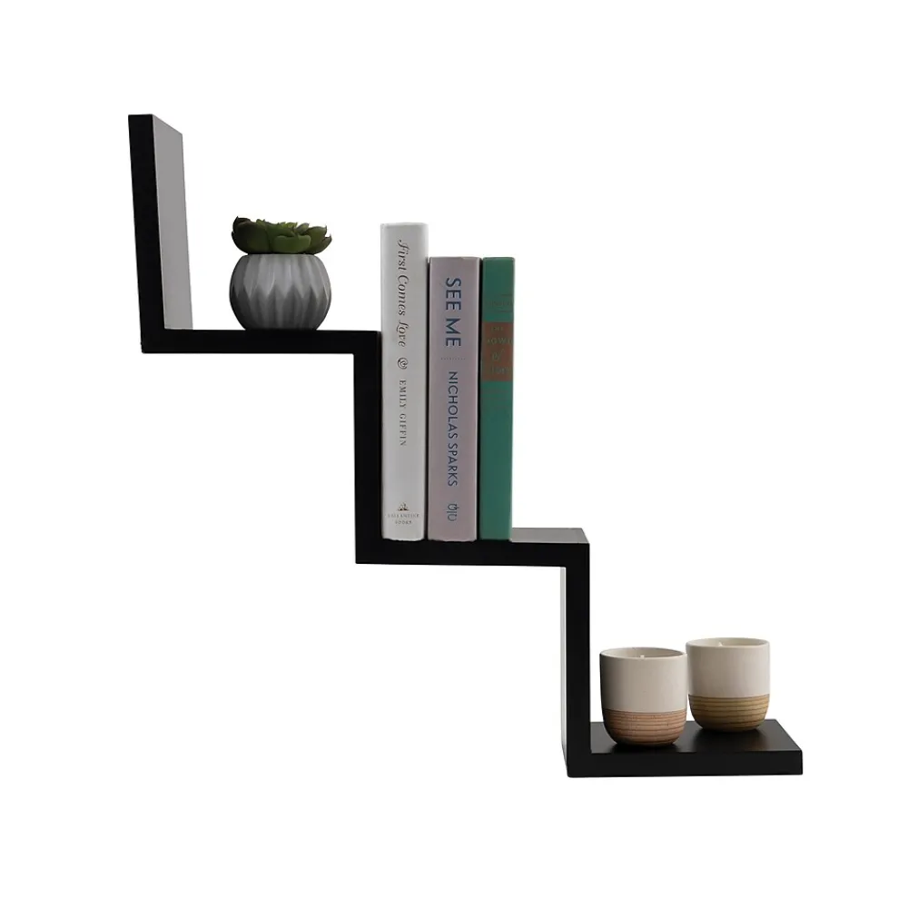 Shelving*V-Light 3-Shelf Wall-Mounted Ladder-Style Unit, 17.25", Black (VW161006B)