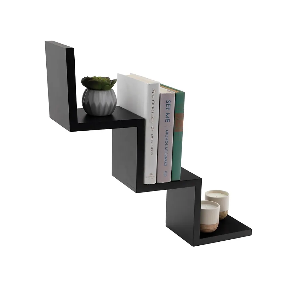 Shelving*V-Light 3-Shelf Wall-Mounted Ladder-Style Unit, 17.25", Black (VW161006B)