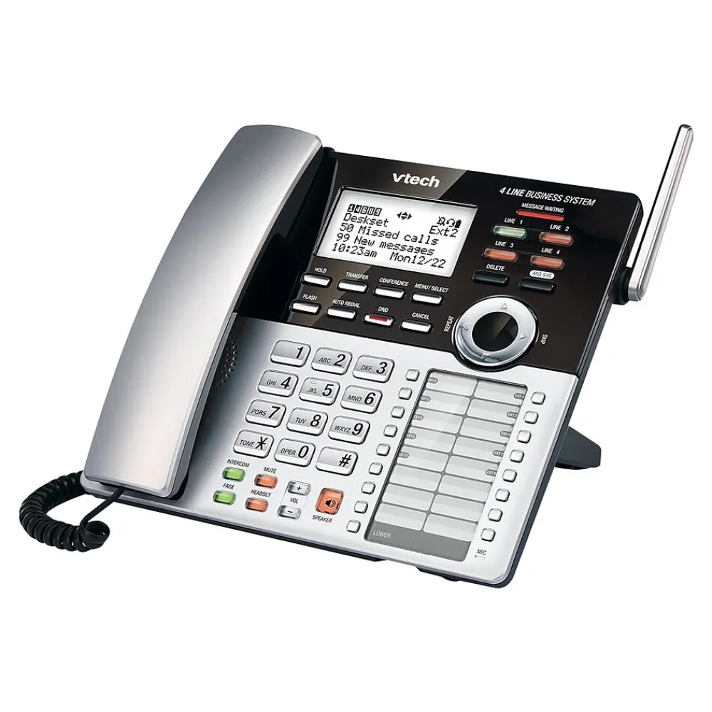 VTech Small Business CM18245 4-Line Cordless Extension Phone, Silver/Black