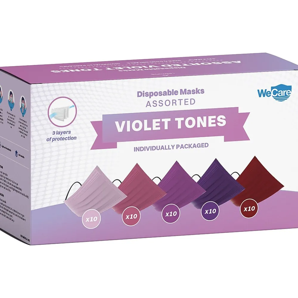 WeCare Disposable Face Masks, Assorted Violet Tones, 50/Pack (WMN100135)