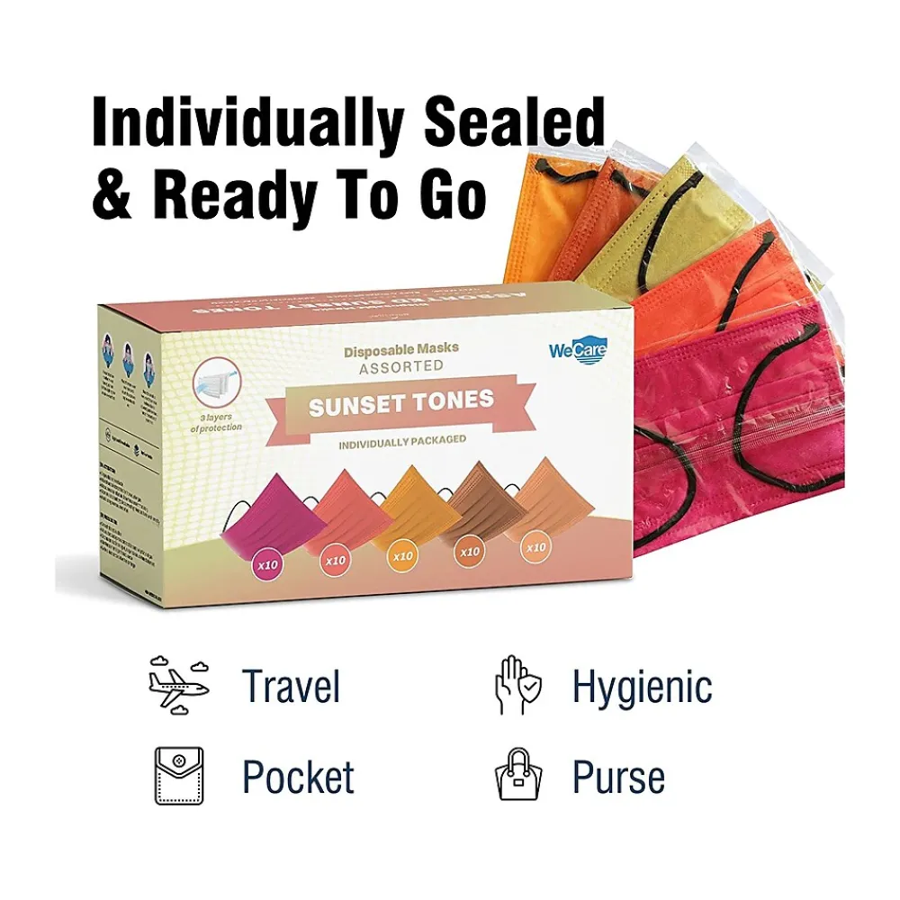 WeCare Disposable Face Masks, Assorted Sunset Tones, 50/Pack (WMN100134)