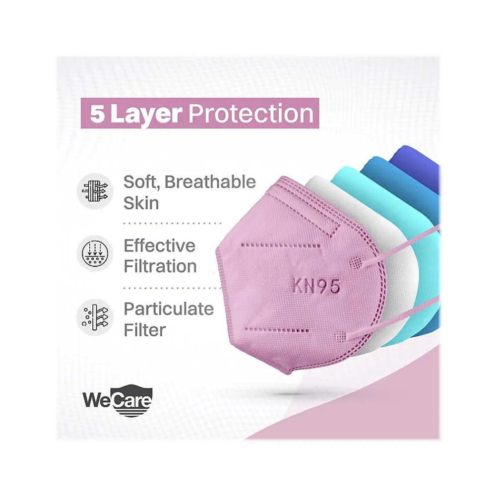 Disposable KN95 Face Mask, Adult, Pink, 20/Pack (WCKN109)<WeCare Best