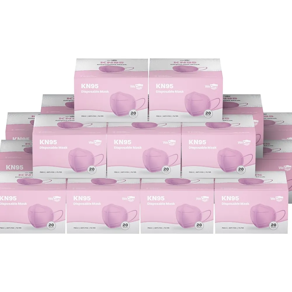 Disposable KN95 Face Mask, Adult, Pink, 20 Masks/Box, 50 Boxes/Pack (TBN203234)<WeCare Sale