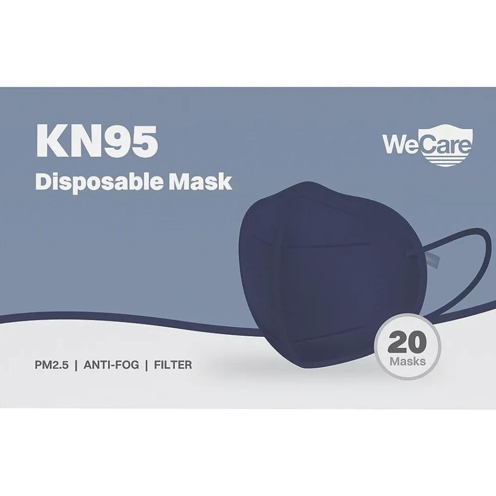 Disposable KN95 Face Mask, Adult, Navy, 20/Pack (WCKN106)<WeCare