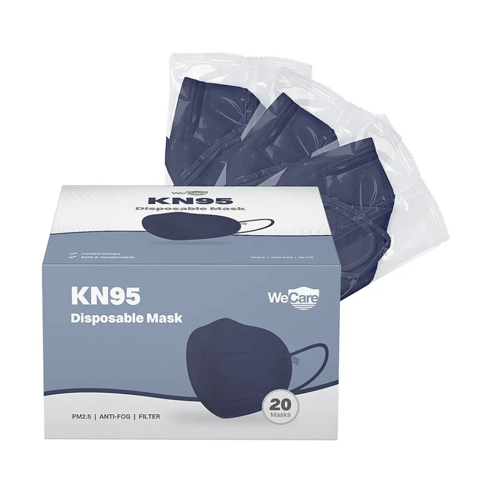 Disposable KN95 Face Mask, Adult, Navy, 20/Pack (WCKN106)<WeCare