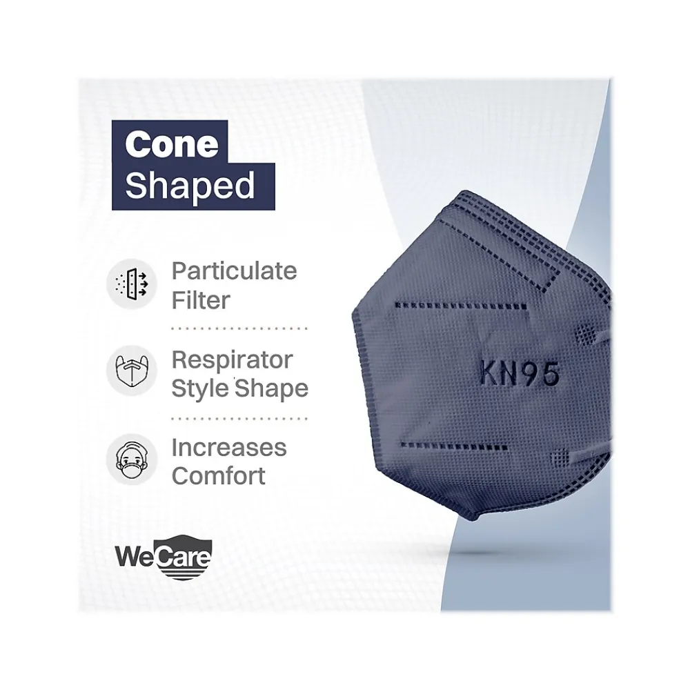 Disposable KN95 Face Mask, Adult, Navy, 20/Pack (WCKN106)<WeCare