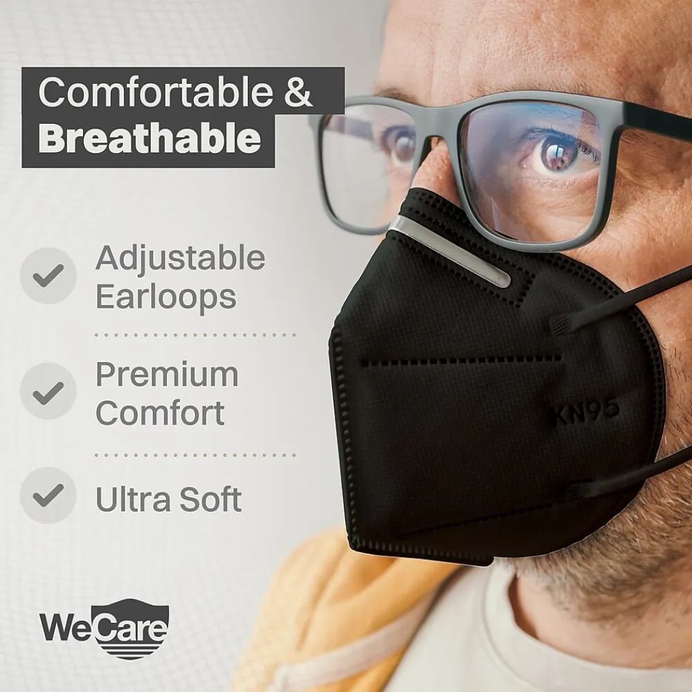 KN95 Disposable Face Mask, Adult, Black, 20 Masks/Box, 3 Boxes/Pack (TBN202934)<WeCare Hot