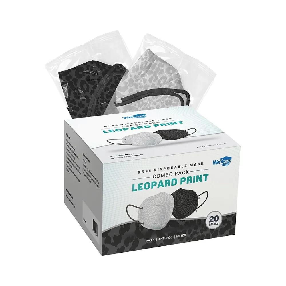WeCare Leopard Print Disposable KN95 Fabric Face Masks, One Size, Assorted Colors, 20/Pack (WMN100121)