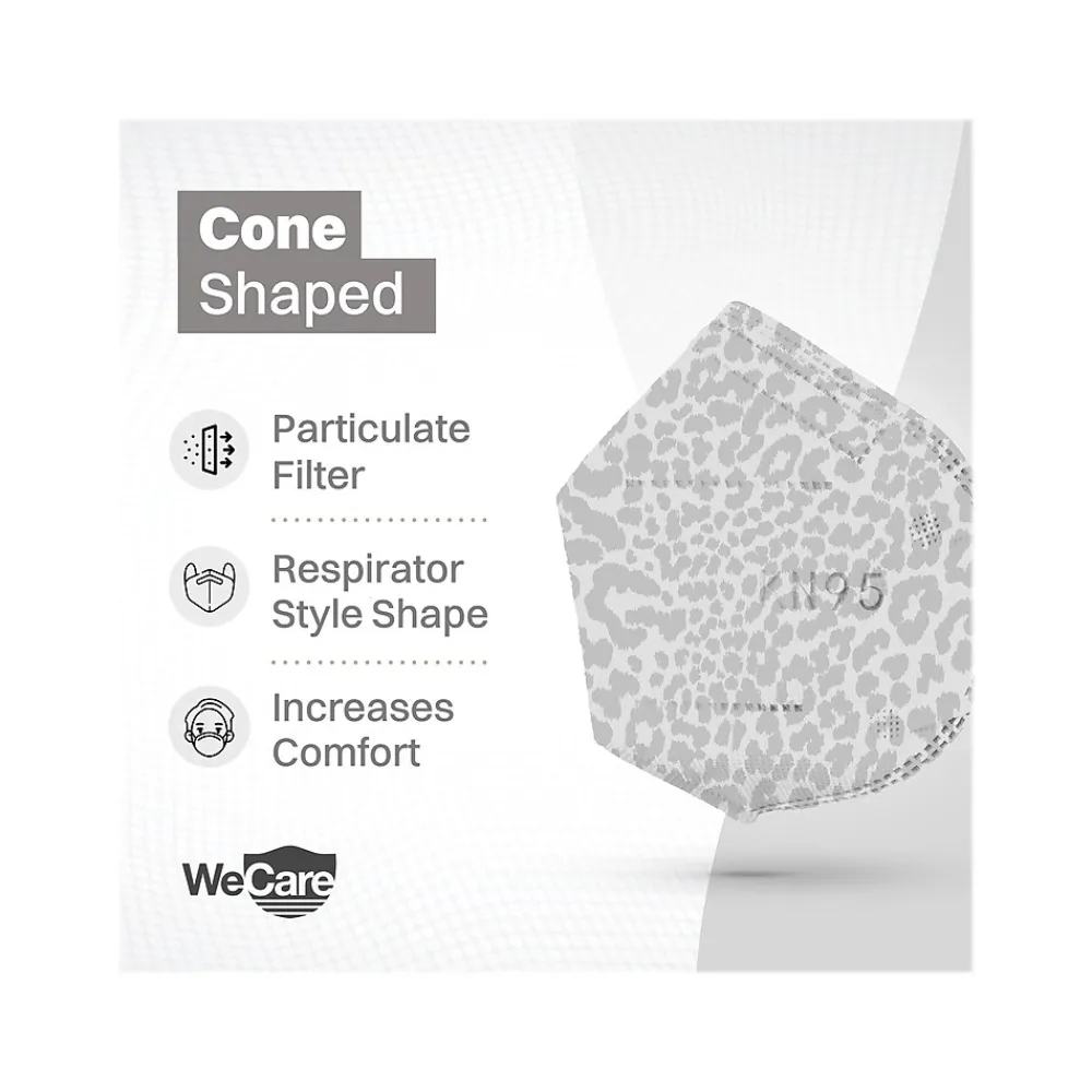 WeCare Leopard Print Disposable KN95 Fabric Face Masks, One Size, Assorted Colors, 20/Pack (WMN100121)