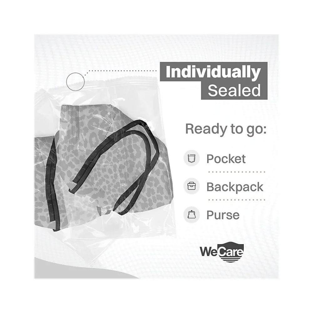 WeCare Leopard Print Disposable KN95 Fabric Face Masks, One Size, Assorted Colors, 20/Pack (WMN100121)