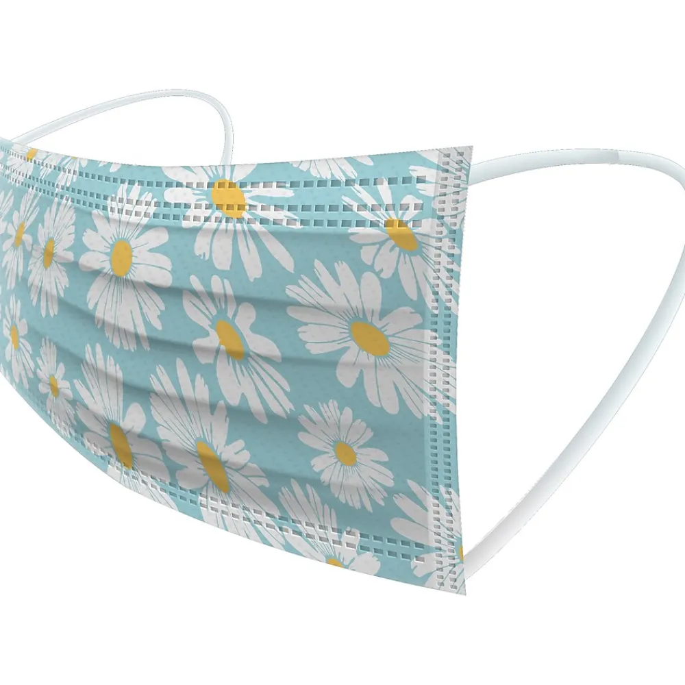 WeCare 3-ply Disposable Face Masks, Individually Wrapped, Adult, Assorted Spring Prints, 50/Box (WMN100079)