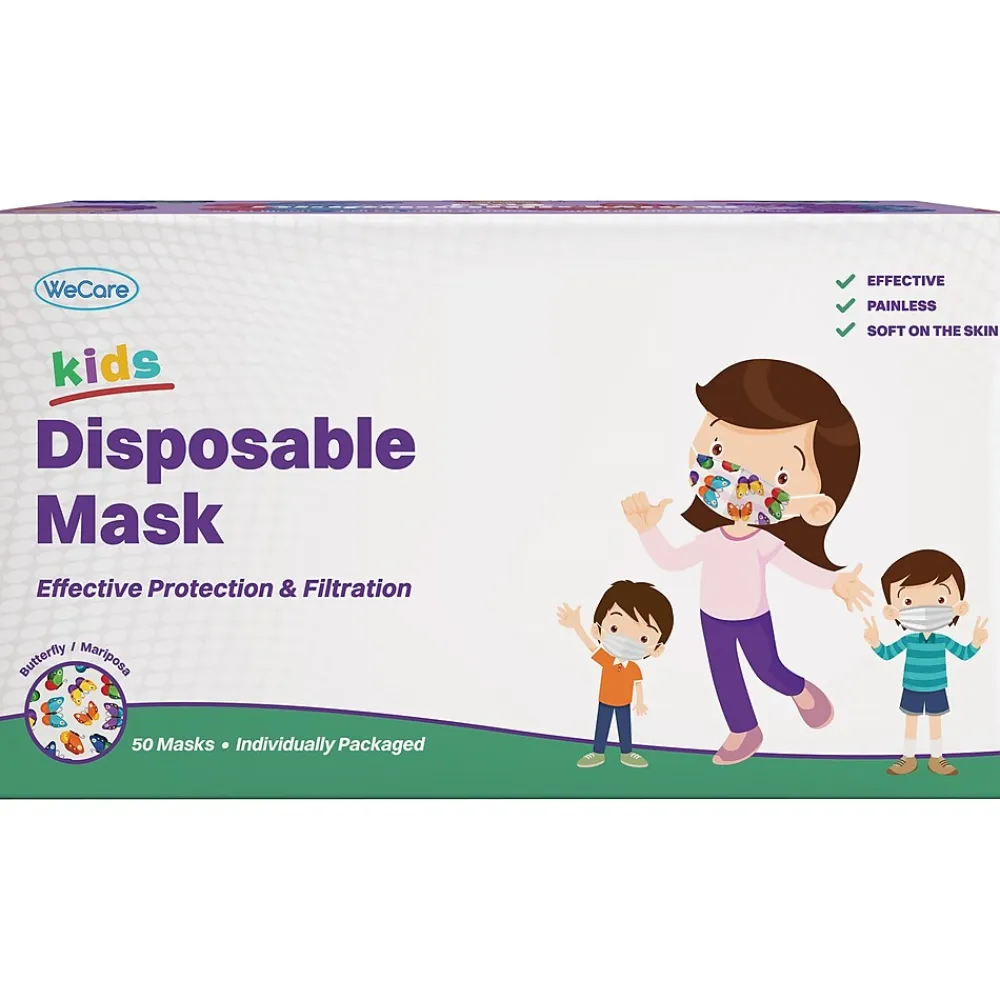 WeCare 3-ply Disposable Face Mask, Individually Wrapped, Kids, Butterfly, 50/Box (WMN100075)