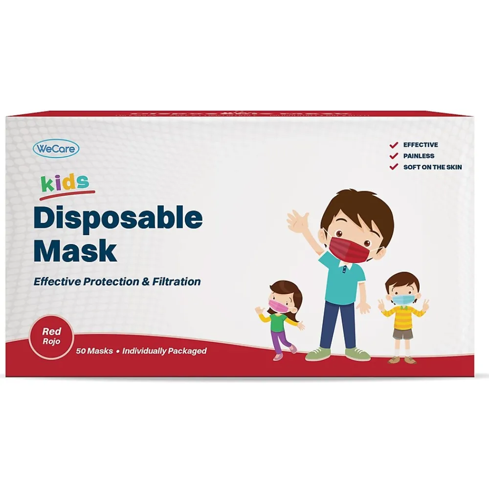 WeCare 3-ply Disposable Face Mask, Kids, Red, 50/Box (WMN100029)