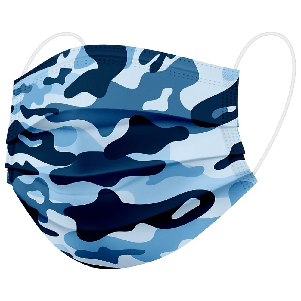 WeCare 3-ply Disposable Face Mask, Individually Wrapped, Adult, Blue Camo, 50/Box (WMN100071)