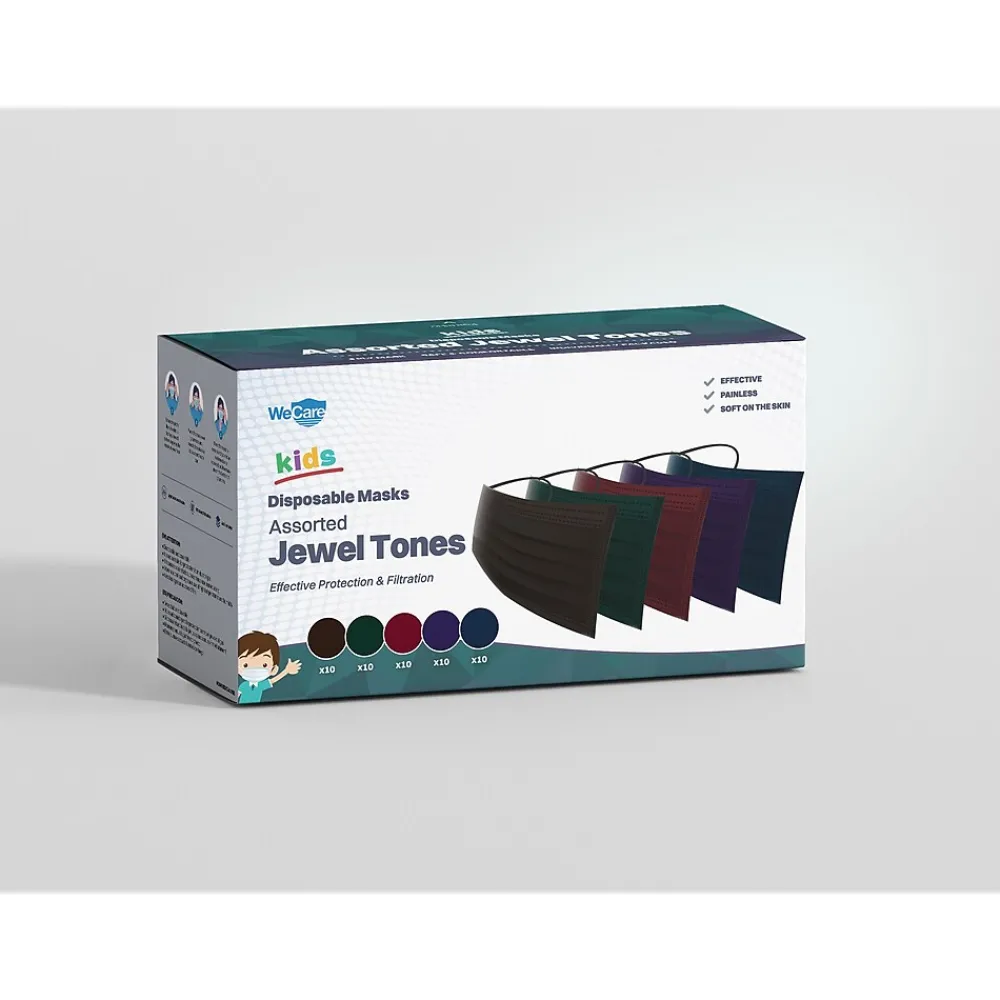 WeCare 3-ply Disposable Face Mask, Kids, Assorted Jewel Tones, 50/Box (WMN100095)
