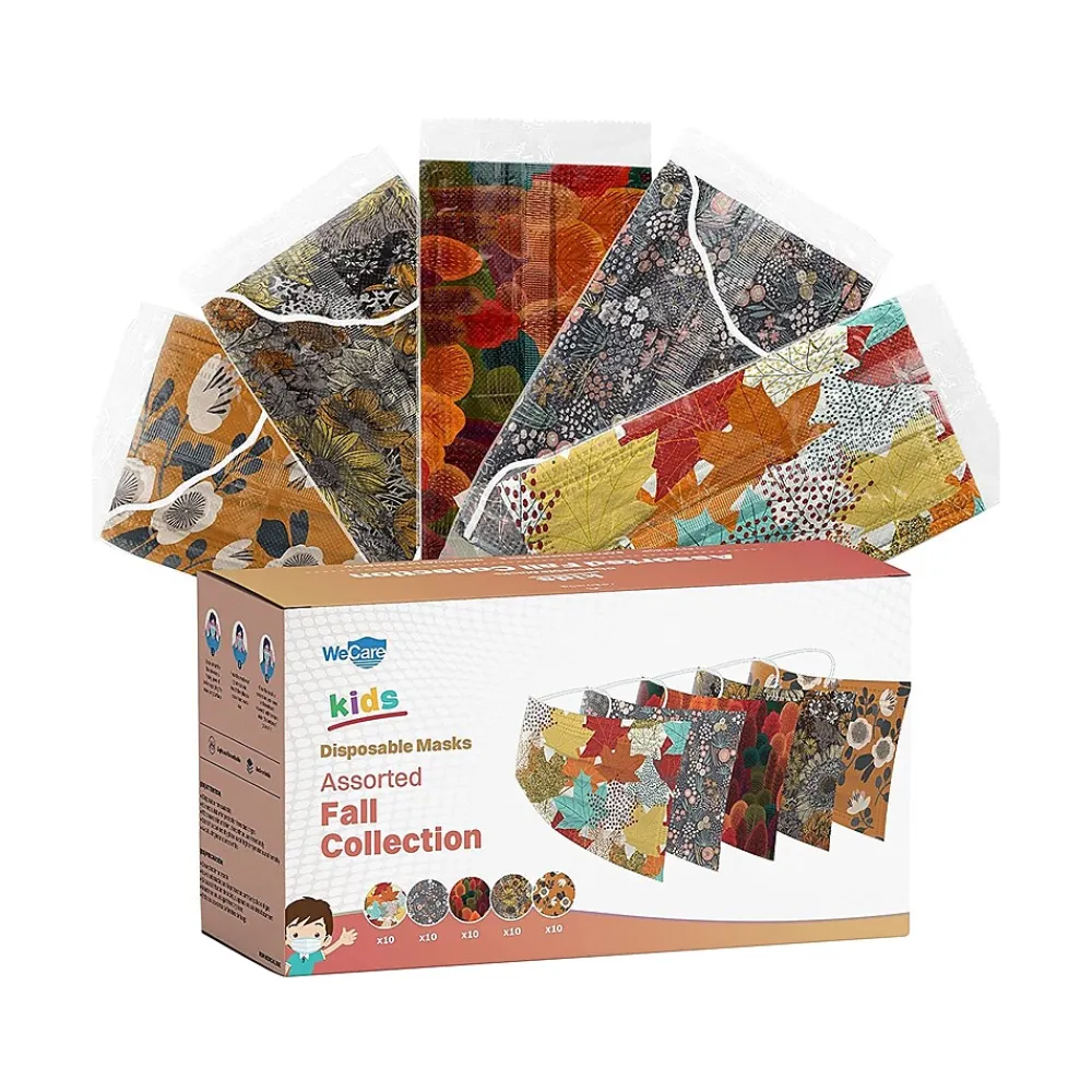 WeCare 3-ply Disposable Face Masks, Kids, Assorted Fall Designs, 50/Box (WMN100115)