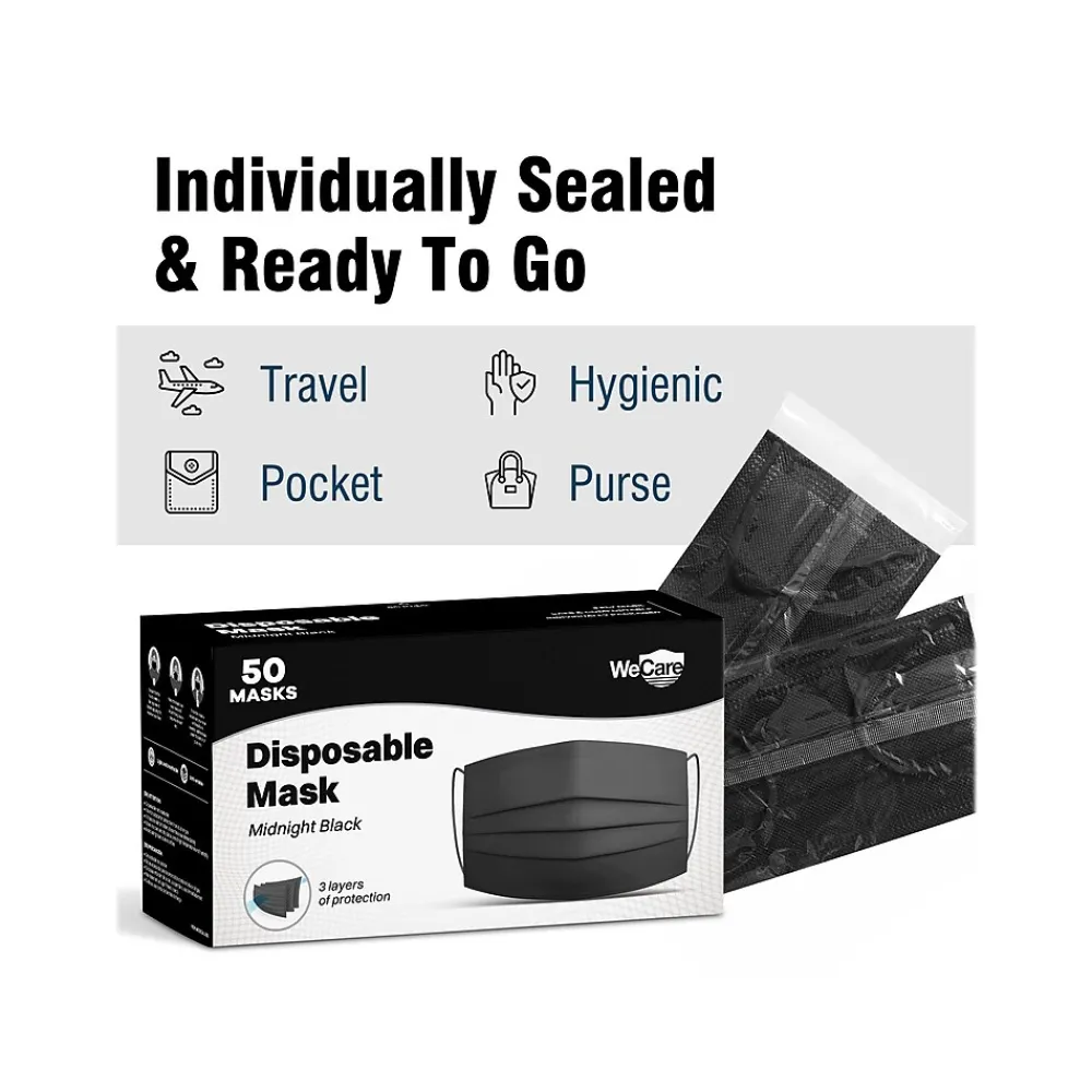 WeCare 3-ply Disposable Face Mask, Adult, Midnight Black, 50/Box (WMN100119)