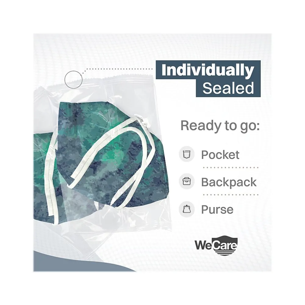 WeCare Tie Dye Disposable KN95 Fabric Face Masks, One Size, Assorted Colors, 20/Pack, 3 Packs/Carton (TBN203259)