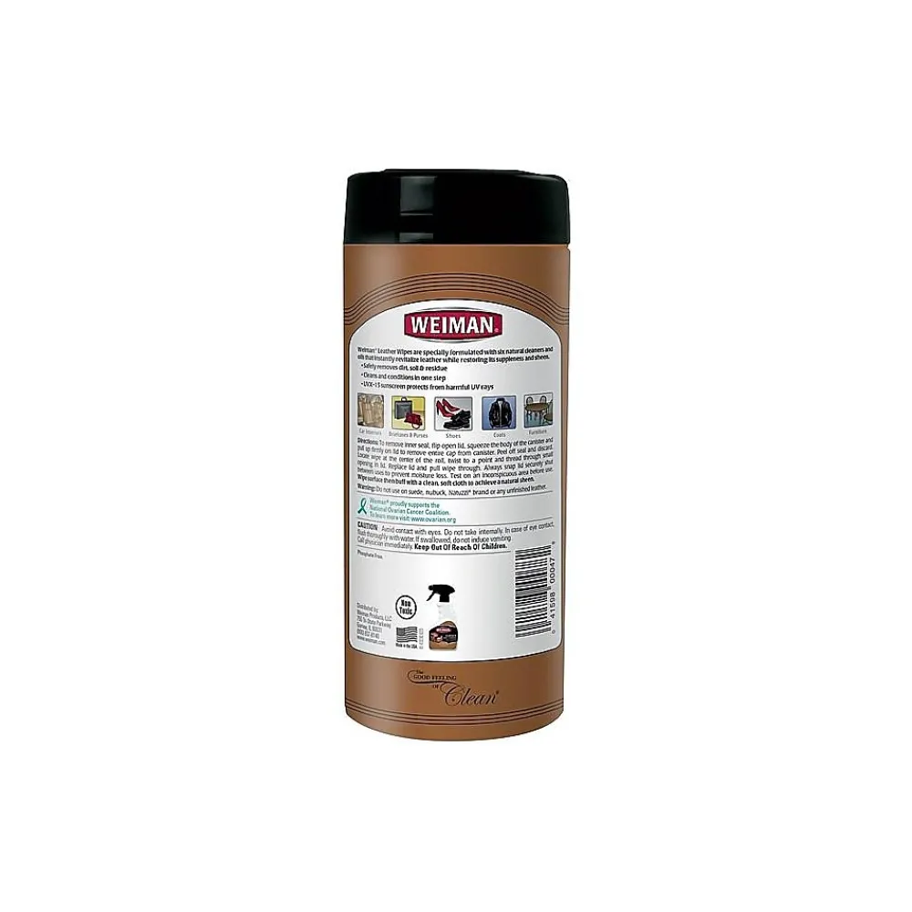 1-Ply Leather Wipes, Lemon Scent, 30 Wipes/Tub (91)<Weiman Discount
