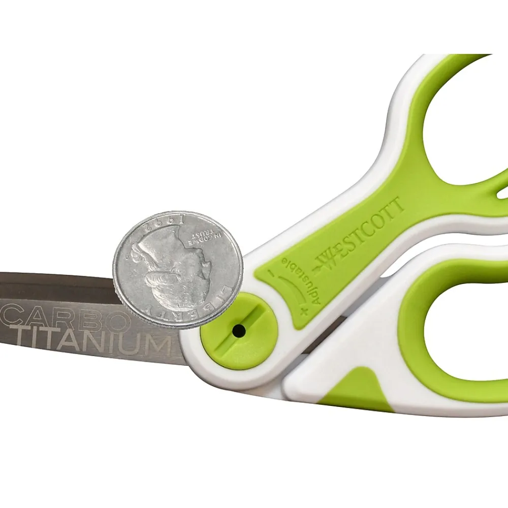 Scissors|Westcott CarboTitanium 8" Multi-Purpose/Heavy Duty Scissor, Blunt Tip, Green/White (17444)