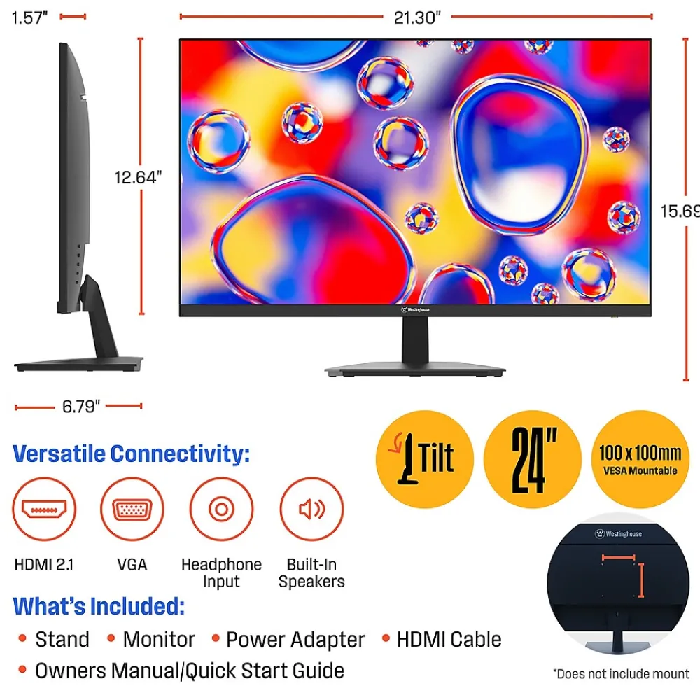 Discount Westinghouse 24" 100 Hz FHD Monitor, Black (WH24FA9420)